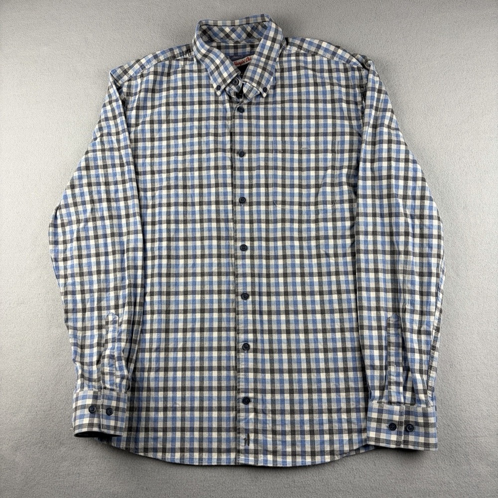 Johnnie-O Hangin' Out Shirt Men's Large Blue Gray Plaid Stretch Button Down